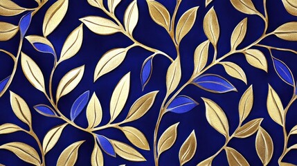 Fototapeta premium Gold and Blue Leaf Pattern