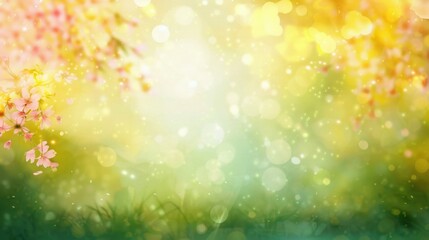 Obraz premium soft glowing background with delicate pink cherry blossoms and bokeh lights evoking a peaceful and dreamy spring atmosphere
