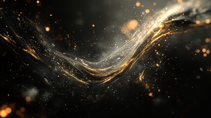Obraz premium Abstract golden energy flow in dark space, with glittering particles, ideal for modern design use