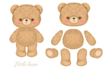 draw cute bear to assemble in various poses digital painting without background