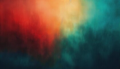 abstract textured surface with warm orange and red tones blending into cool green and blue shades, evoking a mysterious and calm atmosphere