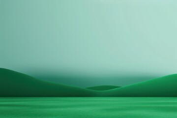 Obraz premium Minimalist serene landscape with rolling green hills under a soft pale blue sky evoking calmness and simplicity