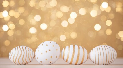 Fototapeta premium Elegant Gold And White Easter Eggs Displayed