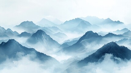 Serene Blue Mountains A Misty Landscape Panorama