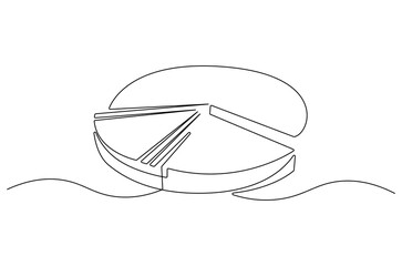 Continuous one line drawing of Pie chart. Single line drawing illustration of Diagram pie chart divided into segments. Business plan concept vector art. Doodle line illustration.