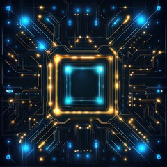 Glowing CPU core, circuit board, technology, digital background, tech concept