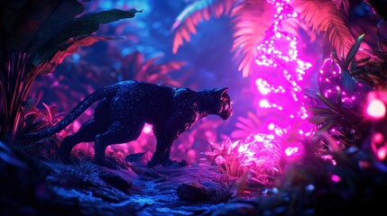 Nocturnal Panther in Neon Jungle