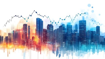 Obraz premium Abstract Cityscape with Economic Trends Overlay