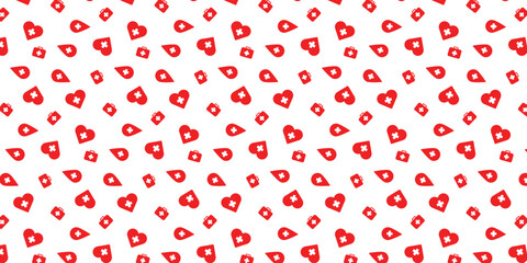 love red cross, first aid kit, and blood drop seamless pattern. repeat background red cross day theme
