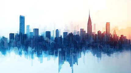 Obraz premium Abstract Cityscape with Economic Trends Overlay