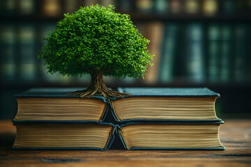 Green Tree on Books Illustration
