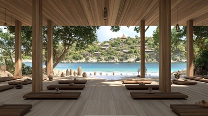 Wooden Pavilion Overlooking Tropical Bay