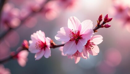 Delicate pink sakura blossoms, soft petals, gentle branches , pink flowers, floral, japanese