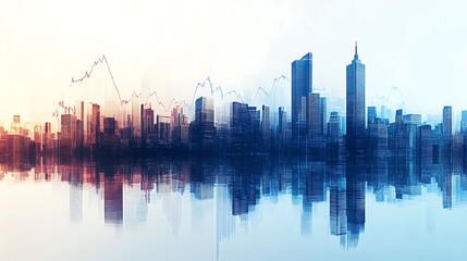 Fototapeta premium Abstract Cityscape with Economic Trends Overlay