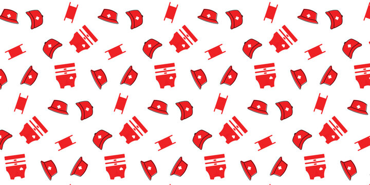 scatter seamless pattern red cross day theme with stretcher, vest and hat. repeat background for wallpaper, web, poster and banner