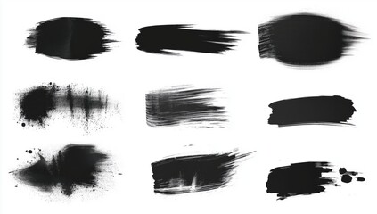 Various black paint strokes displayed in an artistic arrangement on a white background