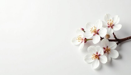 Delicate white blossoms against pure white backdrop, texture, fragile