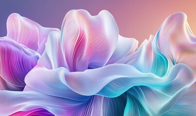 Colorful abstract design of flowing petals in soft hues illuminated by gentle light at dawn