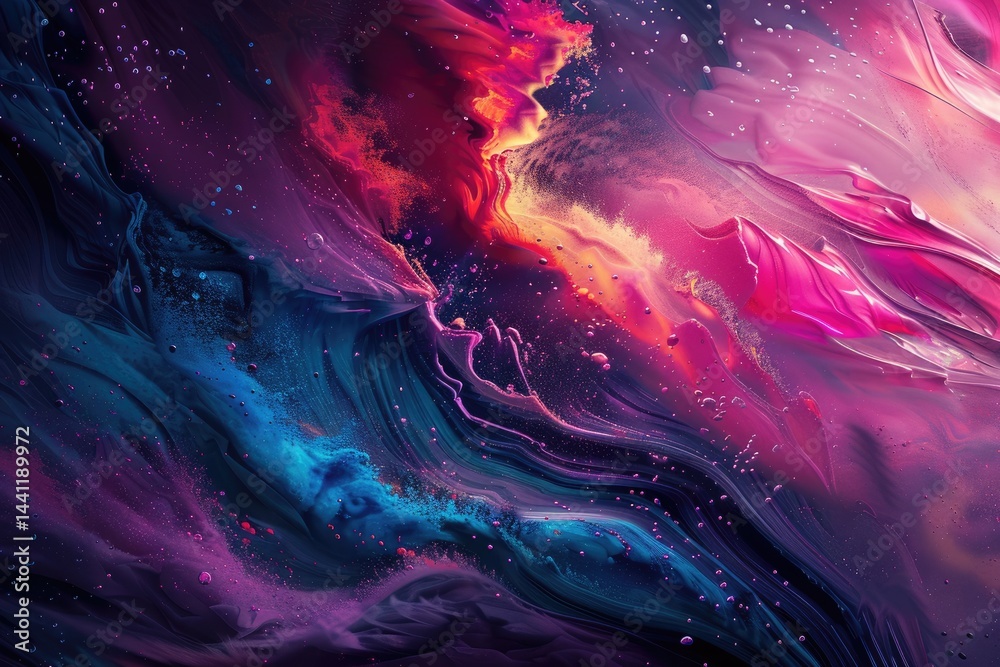 Poster 3d abstract mesh fabric with pink and blue waves. textured and fluid design. background image of red
