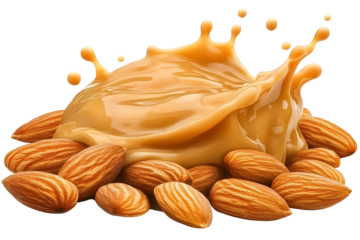 Almond nut medley with dynamic splash of rich, creamy, plant-based dairy free liquid