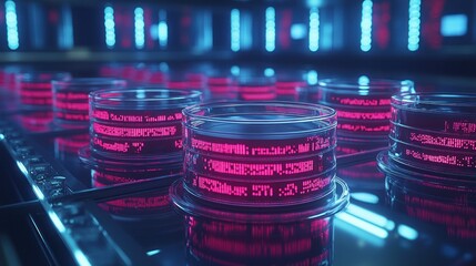 Data storage pink digital elements in cylindrical containers