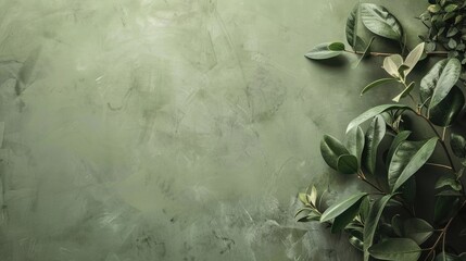 Abstract waves of flowing fabric in neutral tones. Background image of green leaves growing at green background with blurring background. Modern textile and fabric design concept. Environment. AIG51.
