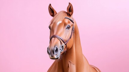 Fototapeta premium Close-up of a light brown horse head, with a bridle