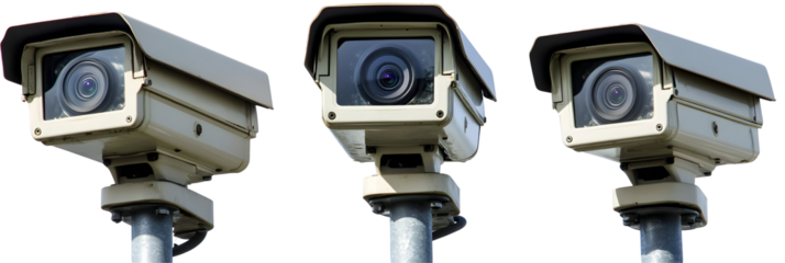 A watchful trio: Surveillance cameras ensuring safety and monitoring the surrounding area