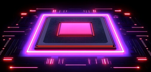 Obraz premium Illuminated microprocessor concept with vibrant neon cybernetic glow