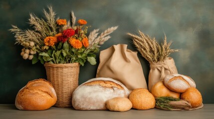 Rustic loaves and flowers