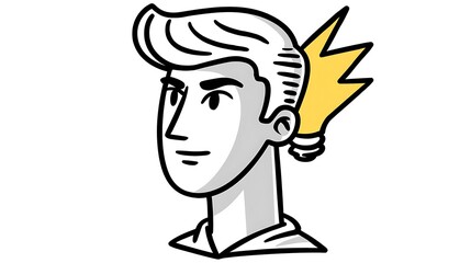 A stylized illustration of a man's head with a lightning bolt hairstyle