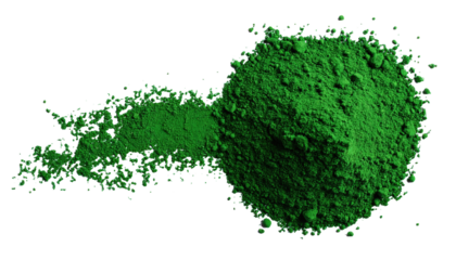 green artistic paint pigment powder pulver pile top view isolated on white or transparent pn ( ).