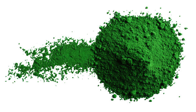 green artistic paint pigment powder pulver pile top view isolated on white or transparent pn ( ).