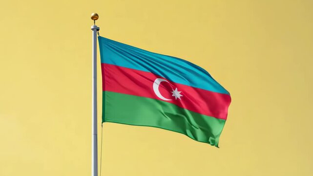 national flag of azerbaijan nation waving on greenscreen chroma key green solid background