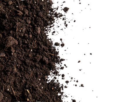 humus ground soil top view in border corner isolated on white or transparent     