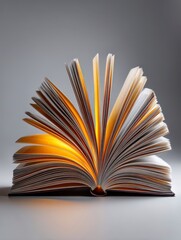 Book with illuminated pages creating a striking visual effect.