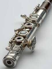 Fototapeta premium Elegant silver flute with intricate detailing and polished finish.