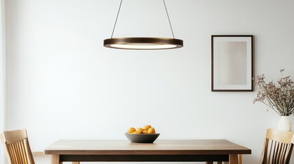 Modern round pendant light, dining room, minimalist decor