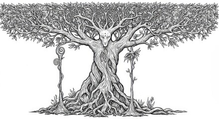 Ethereal Forest Spirit Emerging from Tree