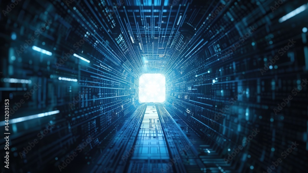 Poster abstract digital shape and particle technological cyber style design connect become system structure
