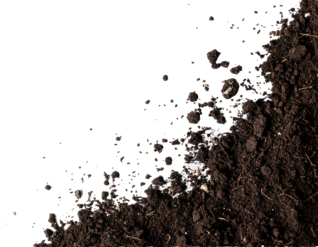 humus ground soil top view in border corner isolated on white or transparent    