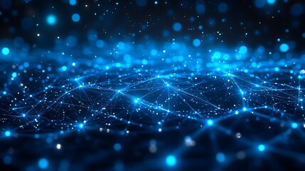 Abstract digital landscape with glowing blue nodes and lines