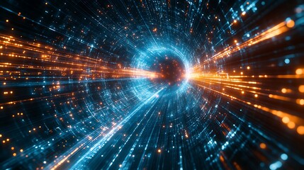 Fototapeta premium Futuristic Digital Tunnel with Glowing Lights