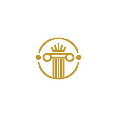 greek column pillar logo with crown combination in gold flat design