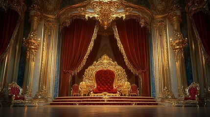 Fototapeta premium Majestic Royal Throne in Luxurious Ornate Room with Red Drapes