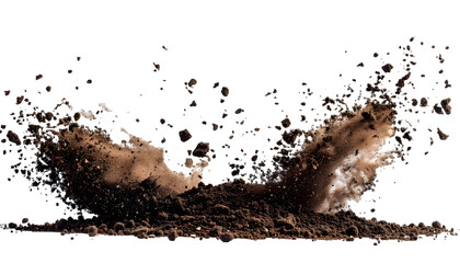 falling soil earth isolated on white or transparent     
