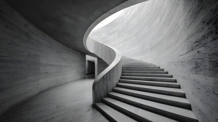 Obraz premium Winding gray staircase symbolizes life's complexity, blending choices and experiences beyond black and white. Its curves embody uncertainty and growth, making it an inspiring, reflective background.