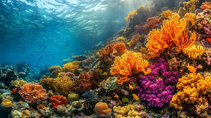Fototapeta premium Vibrant coral reef teeming with colorful organisms.