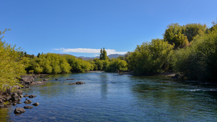 Chimehuin river near lago huechulafquen lake, patagonia, argentina