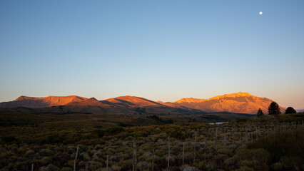sunrise at lanin national park with peak of cerro contra, patagonia, argentina